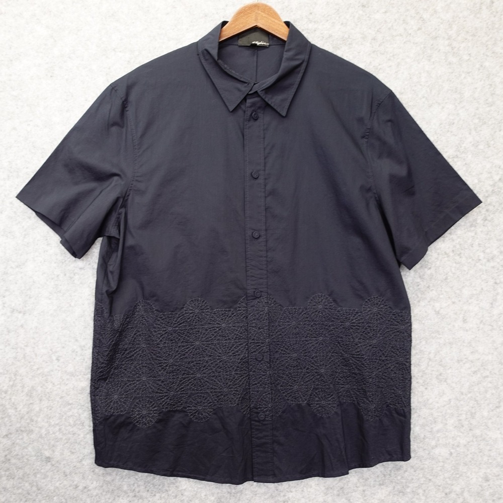 3.1 PHILLIP LIM Shirt Mens M Navy Blue Sashiko Art Embroidered Luxury Summer
